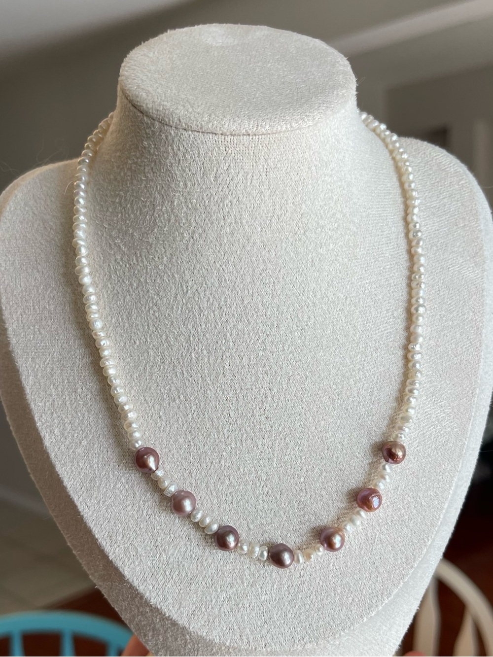 Classic White Pearl Necklace with Pink Accent Pearls